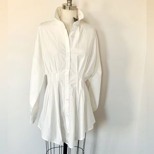 Zaful NWT White Pleated Button Down Shirt Blouse size L